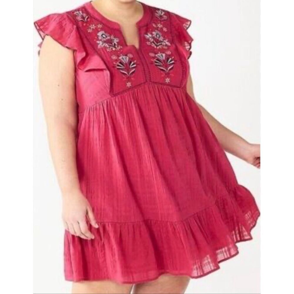 Sonoma Goods For Life Women Embroidered Yoke Tiered Dress Boho 1X